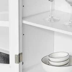 HOMCOM 67" Modern Buffet With Hutch, Louvered Kitchen Pantry Microwave Cabinet With Framed Glass Doors And 2 Drawers, White -Homcom GUEST 6fae27a7 4f05 4e3d 95eb 280c41cc4b3f