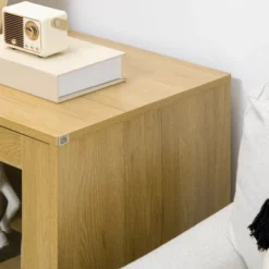 HOMCOM Small Storage Cabinet, Living Room Sideboard Cabinet With Double Glass Doors And Metal Legs For Dining Room Storage, Oak -Homcom GUEST 701d1253 296a 468a ae61 b890ecddb913