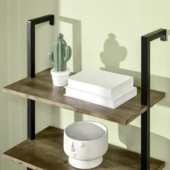 HOMCOM Industrial 5 Tier Ladder Shelf, Wall Mount Storage Shelves Bookcase With Metal Frame, Corner Unit, Plant Flower Rack For Living Room, Balcony, Brown -Homcom GUEST 71a96e6f 40df 4b7f a429 3788a60a3b30