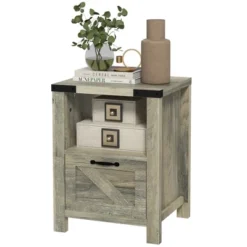 HOMCOM Farmhouse Side Table With 1 Drawer, 1 Open Shelf And Tabletop For Living Room, Gray Oak -Homcom GUEST 72f7c720 daae 4014 97bf cd21ccb4b06b