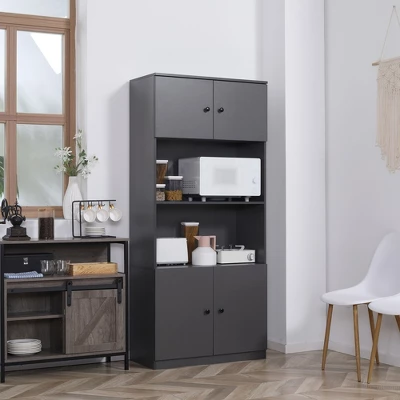 HOMCOM 71" Kitchen Buffet With Hutch, Pantry Storage Cabinet With Shelves, Open Microwave Countertop For Dining Room, Living Room, Gray 2 HOMCOM 71" Kitchen Buffet With Hutch, Pantry Storage Cabinet With Shelves, Open Microwave Countertop For Dining Room, Living Room, Gray - Image 2