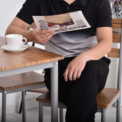 HOMCOM Modern 5-Piece Wooden Counter Dining Kitchen Table Set, 1 Table 4 Chairs Metal Legs, Suitable For Outdoors, Brown 5 HOMCOM Modern 5-Piece Wooden Counter Dining Kitchen Table Set, 1 Table 4 Chairs Metal Legs, Suitable For Outdoors, Brown - Image 5