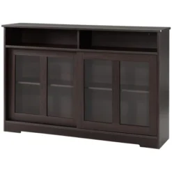 HOMCOM Sideboard Buffet Cabinet, Coffee Bar Cabinet,Credenza With Sliding Glass Doors, Cupboard And Adjustable Shelf, Dark Brown -Homcom GUEST 76d313ae 1c8c 478a a7a7 79f8b57fc7ef