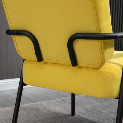 HOMCOM Modern Accent Chair With Cushioned Seat And Back, Upholstered Velvet Armchair For Bedroom, Living Room Chair With Arms And Steel Legs, Yellow 4 HOMCOM Modern Accent Chair With Cushioned Seat And Back, Upholstered Velvet Armchair For Bedroom, Living Room Chair With Arms And Steel Legs, Yellow - Image 4