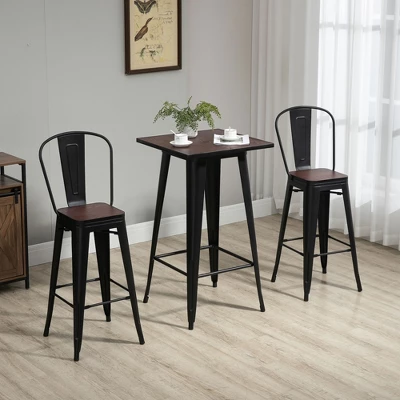 HOMCOM 3 Piece Industrial Dining Table Set, Counter Height Bar Table & Chairs Set With Footrests For Bistro, Pub 2 HOMCOM 3 Piece Industrial Dining Table Set, Counter Height Bar Table & Chairs Set With Footrests For Bistro, Pub - Image 2