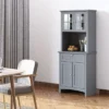 HOMCOM Kitchen Buffet Hutch Wooden Storage Cabinet With Framed Glass Door, Drawer And Microwave Space