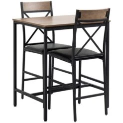 HOMCOM 3 Piece Bar Table And Chair Set, Dining Table And Armless Chairs Set With PU Padded Stools And Steel Frame, Brown -Homcom GUEST 7839f9d3 b478 4d16 8124 ba9599b484a2