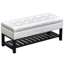 HomCom 44" Tufted Faux Leather Ottoman Storage Bench With Shoe Rack -Homcom GUEST 786f0111 a465 4f2d 9572 34449d550db9