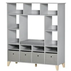HOMCOM 47" Kids Reading Nook Organizer, Freestanding 15-Cubby Bookcase Storage Cabinet With Cushioned Seat For Toys, Books, Clothes -Homcom GUEST 789ca6c1 c233 4abd afc7 83e9e1be4843