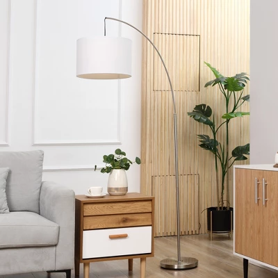 HOMCOM Arc Floor Reading Lamp, Tall Pole Standing Lamp With Hanging Fabric Lampshade For Living Room Or Bedroom, Silver/White 1 HOMCOM Arc Floor Reading Lamp, Tall Pole Standing Lamp With Hanging Fabric Lampshade For Living Room Or Bedroom, Silver/White