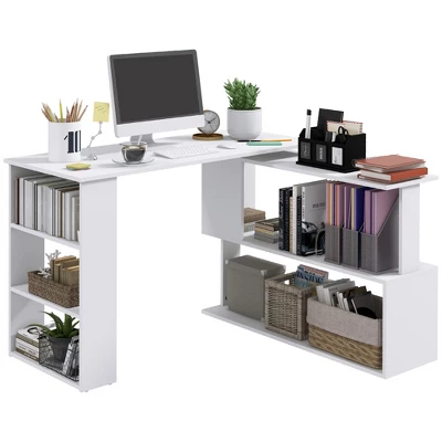 HOMCOM 360° Rotating Home Office Desk L Shaped Corner Computer Desk With Storage Shelves, Writing Table Workstation 10 HOMCOM 360° Rotating Home Office Desk L Shaped Corner Computer Desk With Storage Shelves, Writing Table Workstation - Image 10
