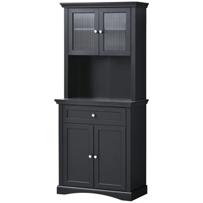 HOMCOM 71" Traditional Freestanding Kitchen Buffet With Hutch, Pantry Cabinet With 4 Doors, 3-Level Adjustable Shelves, And 1 Drawer, Black 3 HOMCOM 71" Traditional Freestanding Kitchen Buffet With Hutch, Pantry Cabinet With 4 Doors, 3-Level Adjustable Shelves, And 1 Drawer, Black - Image 3