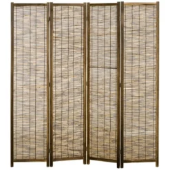 HOMCOM 5.5' Tall Room Divider With Wood & Hand Woven Reed, 4 Panel Folding Privacy Screens, Portable Partition Wall Divider 7 HOMCOM 5.5' Tall Room Divider With Wood & Hand Woven Reed, 4 Panel Folding Privacy Screens, Portable Partition Wall Divider -Homcom GUEST 7ad77421 fa40 4dcd 9bf6 99e4f9837ae3