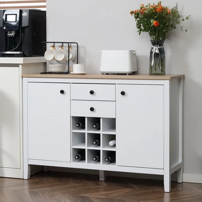 HOMCOM Buffet Cabinet, Rustic Sideboard With 9-bottle Wine Rack, Storage Cabinets, Drawers And Adjustable Shelves For Living Room, Kitchen 1 HOMCOM Buffet Cabinet, Rustic Sideboard With 9-bottle Wine Rack, Storage Cabinets, Drawers And Adjustable Shelves For Living Room, Kitchen