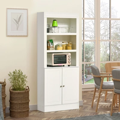 HOMCOM 72" Kitchen Buffet With Hutch, Kitchen Pantry Cupboard With 2 Door Cabinet, And 2 Adjustable Shelves, White 2 HOMCOM 72" Kitchen Buffet With Hutch, Kitchen Pantry Cupboard With 2 Door Cabinet, And 2 Adjustable Shelves, White - Image 2