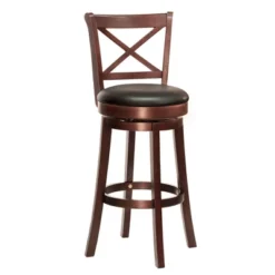 HOMCOM Traditional Bar Stool, 31 Inch Seat Height Barstool, Swivel PU Leather Upholstered Chair, With Cross Back And Rubberwood Frame -Homcom GUEST 7bf4a93d f050 4349 b596 64f7b0bd541d
