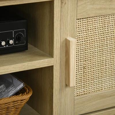HOMCOM Boho TV Stand For 60 Inch Television, Entertainment Center With Rattan Door, Adjustable Shelf And Storage Cabinets, TV Console Cabinet, Natural 4 HOMCOM Boho TV Stand For 60 Inch Television, Entertainment Center With Rattan Door, Adjustable Shelf And Storage Cabinets, TV Console Cabinet, Natural - Image 4