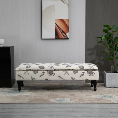 HOMCOM Linen-Touch Upholstered Fabric Ottoman Bench Bed Stool For Bedroom, Entryway, Living Room 1 HOMCOM Linen-Touch Upholstered Fabric Ottoman Bench Bed Stool For Bedroom, Entryway, Living Room