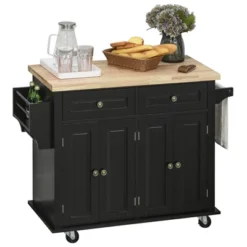 HOMCOM Kitchen Island On Wheels, Rolling Cart With Rubberwood Top, Spice Rack, Towel Rack And Drawers For Dining Room -Homcom GUEST 7e492f50 df5f 4429 82b1 5dd2c7bc9146