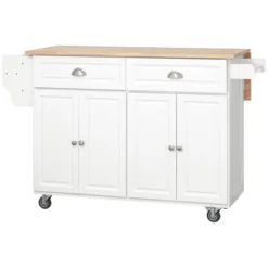 HOMCOM Rolling Kitchen Island On Wheels Utility Cart With Drop-Leaf And Rubber Wood Countertop, Storage Drawers, Door Cabinets, White -Homcom GUEST 7e6b59ea 8d3e 47af a9ee 177154526608