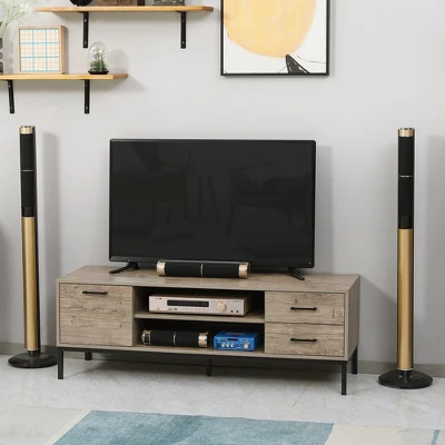 HOMCOM TV Stand For TV Up To 50 Inches, Entertainment Center With Door, Open Storage And Drawers, TV Table With Steel Legs, Gray 2 HOMCOM TV Stand For TV Up To 50 Inches, Entertainment Center With Door, Open Storage And Drawers, TV Table With Steel Legs, Gray - Image 2