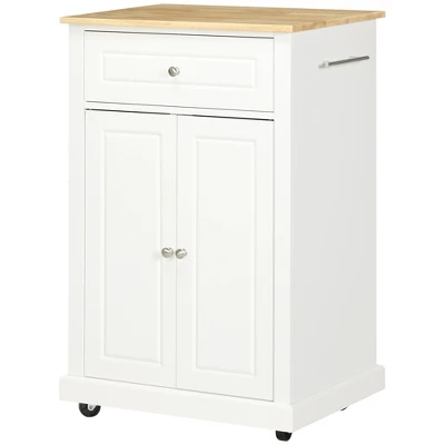 HOMCOM Rolling Kitchen Island Cart, Portable Serving Trolley Table With Drawer, Adjustable Shelf And 2 Towel Racks, Cream White 3 HOMCOM Rolling Kitchen Island Cart, Portable Serving Trolley Table With Drawer, Adjustable Shelf And 2 Towel Racks, Cream White - Image 3