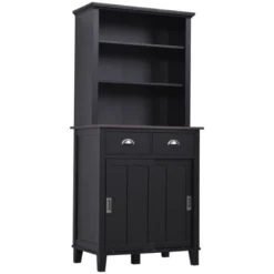 HOMCOM 67" Freestanding Buffet With Hutch, Kitchen Pantry Storage Cabinet With Sliding Doors, Drawers And Open Shelves, Adjustable Shelving, Black 7 HOMCOM 67" Freestanding Buffet With Hutch, Kitchen Pantry Storage Cabinet With Sliding Doors, Drawers And Open Shelves, Adjustable Shelving, Black -Homcom GUEST 7f7f740c de64 4ec2 8d61 c16425e3331e