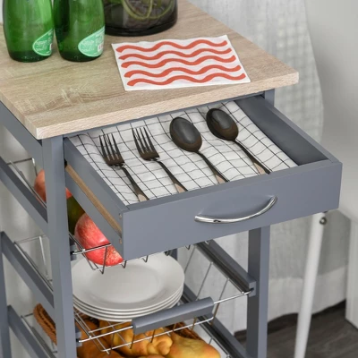 HOMCOM 32.25" Wooden Rolling Kitchen Storage Cart, Kitchen Island With Storage Drawer And Baskets On 360° Swivel Wheels 6 HOMCOM 32.25" Wooden Rolling Kitchen Storage Cart, Kitchen Island With Storage Drawer And Baskets On 360° Swivel Wheels - Image 6