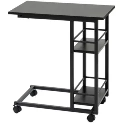 HOMCOM C Shaped End Table With Storage Shelves, Mobile Side Table With Wheels For Sofa Couch, Bed, Metal Frame, Black -Homcom GUEST 82445bdf 541a 48d5 8ba1 755235601404