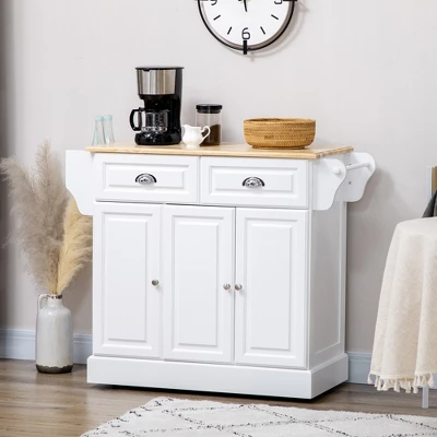 HOMCOM Kitchen Island With Storage Rolling Kitchen Serving Cart With Rubber Wood Top Towel Rack Storage Drawer And Cabinet White 1 HOMCOM Kitchen Island With Storage Rolling Kitchen Serving Cart With Rubber Wood Top Towel Rack Storage Drawer And Cabinet White