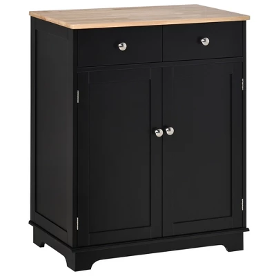 HOMCOM Kitchen Storage Cabinet, Sideboard Floor Cupboard With Solid Wood Top, Adjustable Shelf, And 2 Drawers For Living Room, And Hallway 9 HOMCOM Kitchen Storage Cabinet, Sideboard Floor Cupboard With Solid Wood Top, Adjustable Shelf, And 2 Drawers For Living Room, And Hallway - Image 9