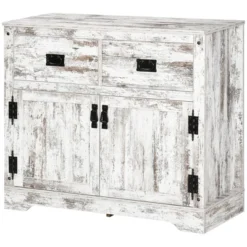 HOMCOM Rustic Storage Cabinet Sideboard With 2 Drawers And 2 Cupboard, Distressed White -Homcom GUEST 8874f874 602a 4899 b18c 88ab40c98813