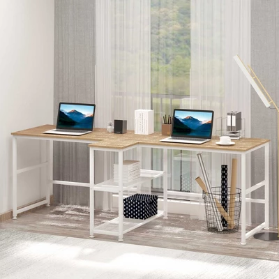 HOMCOM 83" Two Person Computer Desk With 2 Storage Shelves, Double Desk Workstation With Book Shelf, Long Desk Table For Home Office, Natural 1 HOMCOM 83" Two Person Computer Desk With 2 Storage Shelves, Double Desk Workstation With Book Shelf, Long Desk Table For Home Office, Natural