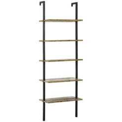 HOMCOM Industrial 5 Tier Ladder Shelf, Wall Mount Storage Shelves Bookcase With Metal Frame, Corner Unit, Plant Flower Rack For Living Room, Balcony, Brown -Homcom GUEST 8aca3e71 d50b 4ba2 a0b8 81be8fdf0976