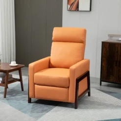 HOMCOM Manual Recliner Chair For Living Room Bedroom, Reclining Sofa Armchair With Footrest, Orange