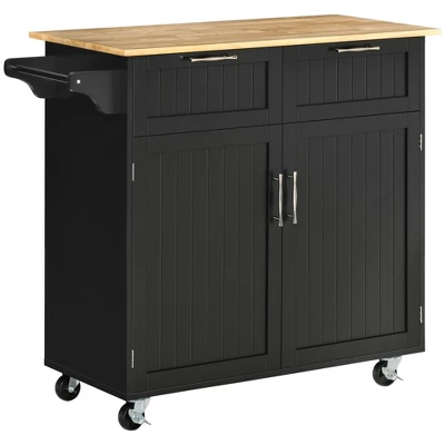 HOMCOM 41" Modern Rolling Kitchen Island On Wheels, Utility Cart Storage Trolley With Rubberwood Top & Drawers 7 HOMCOM 41" Modern Rolling Kitchen Island On Wheels, Utility Cart Storage Trolley With Rubberwood Top & Drawers - Image 7