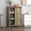 HOMCOM Accent Cabinet, Kictchen Cupboard Storage Cabinet, 3-Tier Organizer With Barn Door And Adjustable Shelf