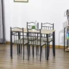 HOMCOM 5 Piece Dining Room Table Set With 4 Metal Frame Chairs For Kitchen, Dinette, Breakfast Nook, Grey