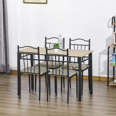 HOMCOM 5 Piece Dining Room Table Set With 4 Metal Frame Chairs For Kitchen, Dinette, Breakfast Nook, Grey 1 HOMCOM 5 Piece Dining Room Table Set With 4 Metal Frame Chairs For Kitchen, Dinette, Breakfast Nook, Grey