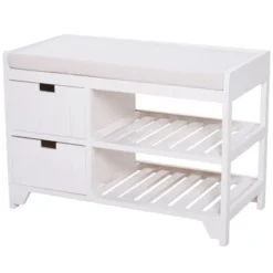 HOMCOM Shoe Cabinet, Wooden Storage Bench With Cushion, Entryway Rack With Drawers, Open Shelves 9 HOMCOM Shoe Cabinet, Wooden Storage Bench With Cushion, Entryway Rack With Drawers, Open Shelves -Homcom GUEST 95ad1593 9031 48f5 94a1 71045537e23c