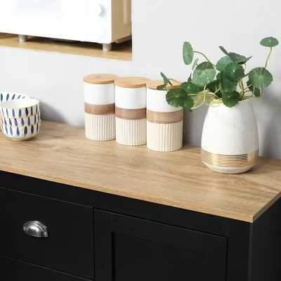 HOMCOM Kitchen Sideboard With Adjustable Shelves, Dining Buffet Cabinet With 3 Storage Drawers, Black 4 HOMCOM Kitchen Sideboard With Adjustable Shelves, Dining Buffet Cabinet With 3 Storage Drawers, Black - Image 4