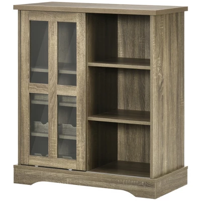 HOMCOM Modern Buffet Cabinet With Sliding Door, Wine Bar Cabinet With Storage, Kitchen/Dining Room Storage Cabinet With Shelves, Gray 3 HOMCOM Modern Buffet Cabinet With Sliding Door, Wine Bar Cabinet With Storage, Kitchen/Dining Room Storage Cabinet With Shelves, Gray - Image 3