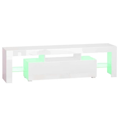 HOMCOM High Gloss TV Stand Cabinet With Remote Controlled LED Lights, Media TV Console Table With Storage Compartment For TVs Up To 65", White 3 HOMCOM High Gloss TV Stand Cabinet With Remote Controlled LED Lights, Media TV Console Table With Storage Compartment For TVs Up To 65", White - Image 3