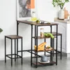 HOMCOM Industrial 3 Piece Dining Table Set, Counter Height Bar Table And Chairs Set, Kitchen Bistro Table Set With Storage Shelf And Stools, Brown