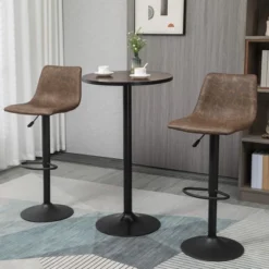 Homcom 35 HOMCOM 42"H Rustic Industrial Bar Table Pub Table Elm Wood Top With Metal Base