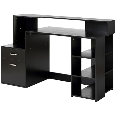 HOMCOM 54" Multi-Level Computer Desk Modern Home Office Writing Workstation With 3 Storage Shelves & 2 Pull-Out Drawers 3 HOMCOM 54" Multi-Level Computer Desk Modern Home Office Writing Workstation With 3 Storage Shelves & 2 Pull-Out Drawers - Image 3