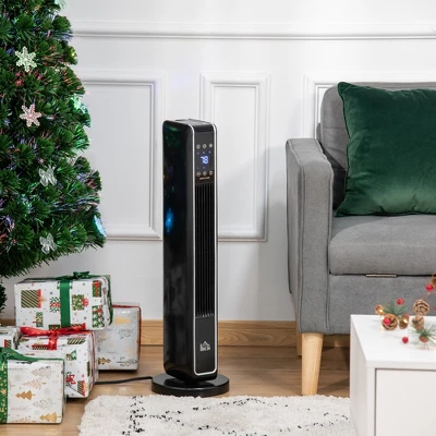 HOMCOM Ceramic Tower Heater, Oscillating Space Heater With Remote Control, Timer, Tip-Over & Overheat Protect, 750W/1500W, Black 3 HOMCOM Ceramic Tower Heater, Oscillating Space Heater With Remote Control, Timer, Tip-Over & Overheat Protect, 750W/1500W, Black - Image 3