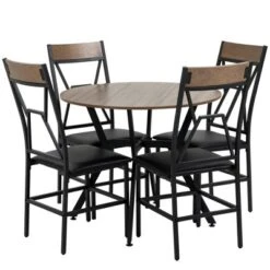 HOMCOM Industrial Dining Table Set Space-Saving Kitchen Table And Chairs Set With Round Table Padded Seat And Steel Frame Brown 5 Piece 7 HOMCOM Industrial Dining Table Set Space-Saving Kitchen Table And Chairs Set With Round Table Padded Seat And Steel Frame Brown 5 Piece -Homcom GUEST 9a199777 f0c1 4897 bd5a a9973e9499ce