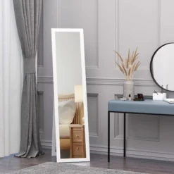 HOMCOM Full Length Glass Mirror, Freestanding Or Wall Mounted Dress Mirror For Bedroom, Living Room, Bathroom, White