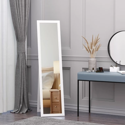 HOMCOM Full Length Glass Mirror, Freestanding Or Wall Mounted Dress Mirror For Bedroom, Living Room, Bathroom, White 1 HOMCOM Full Length Glass Mirror, Freestanding Or Wall Mounted Dress Mirror For Bedroom, Living Room, Bathroom, White